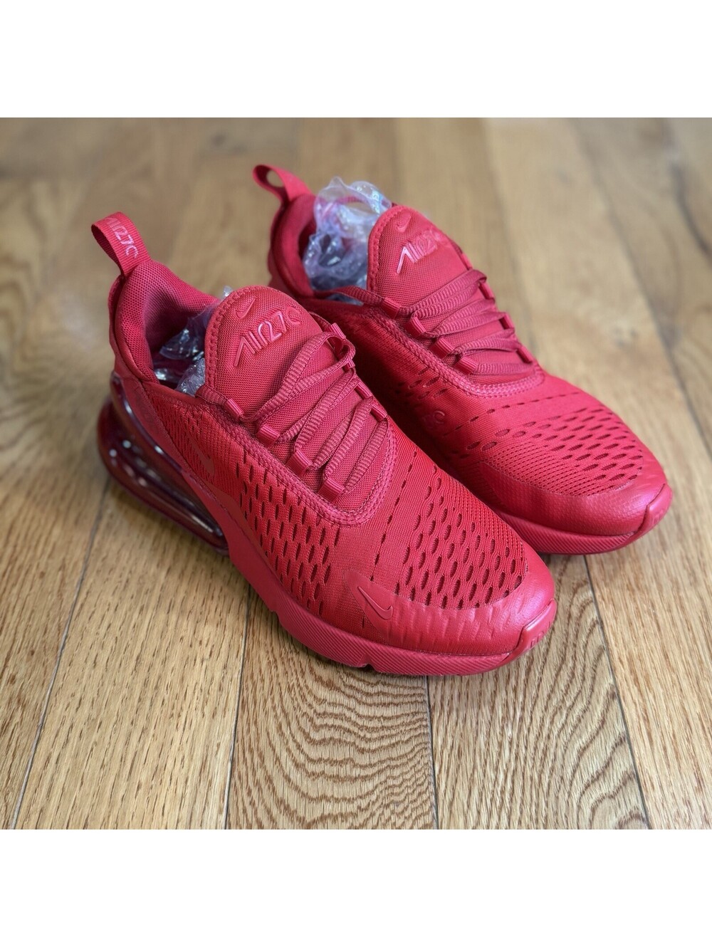 Size US 5.5 Y / 7 Women’s Nike Air Max 270 (GS) Red Unisex Kids Mesh Sneaker - Picture 6 of 9